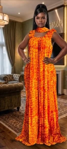 Sunset Glow Adire Maxi Dress